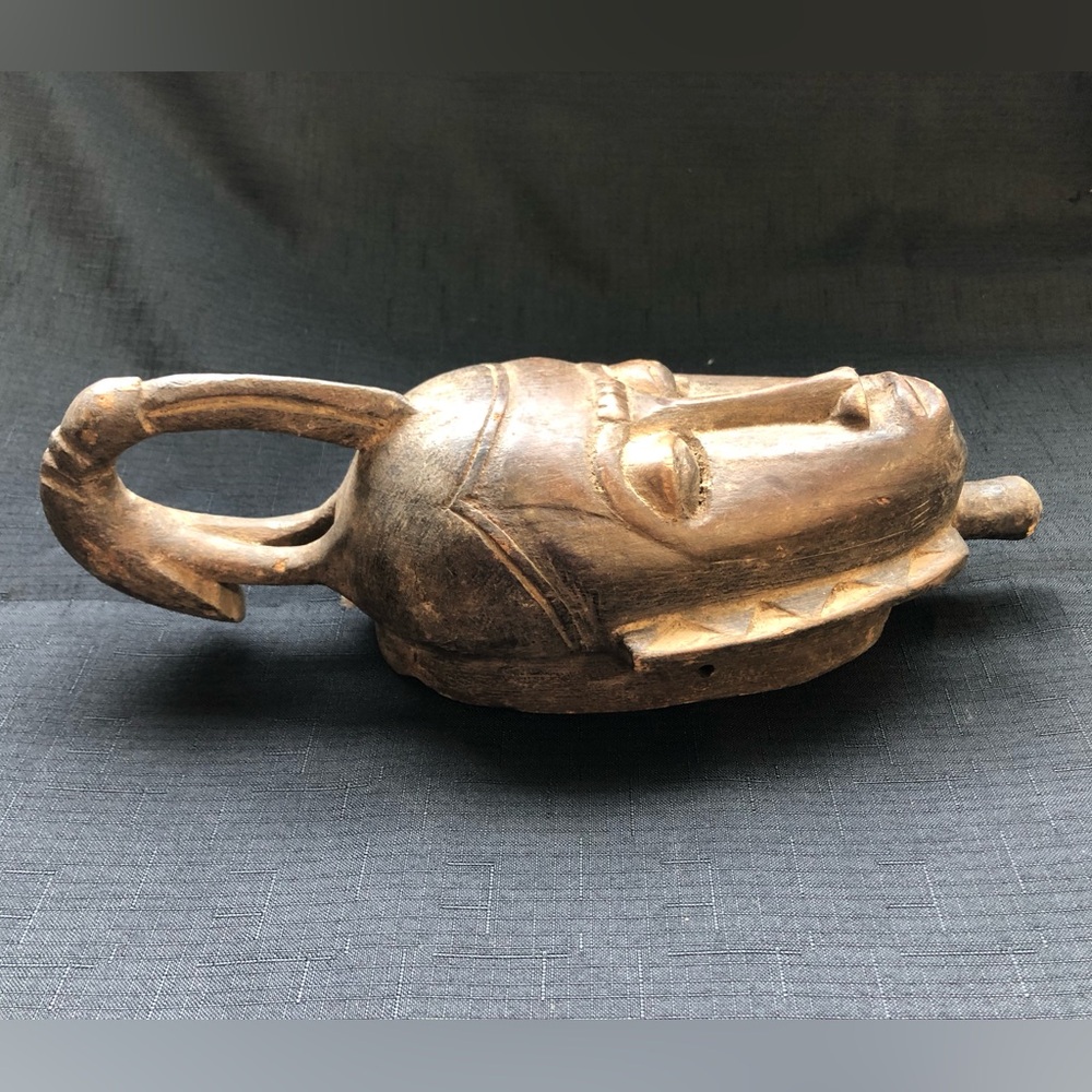 Hand-Carved Rustic African Baule Tribal Wooden Mask Sculpture